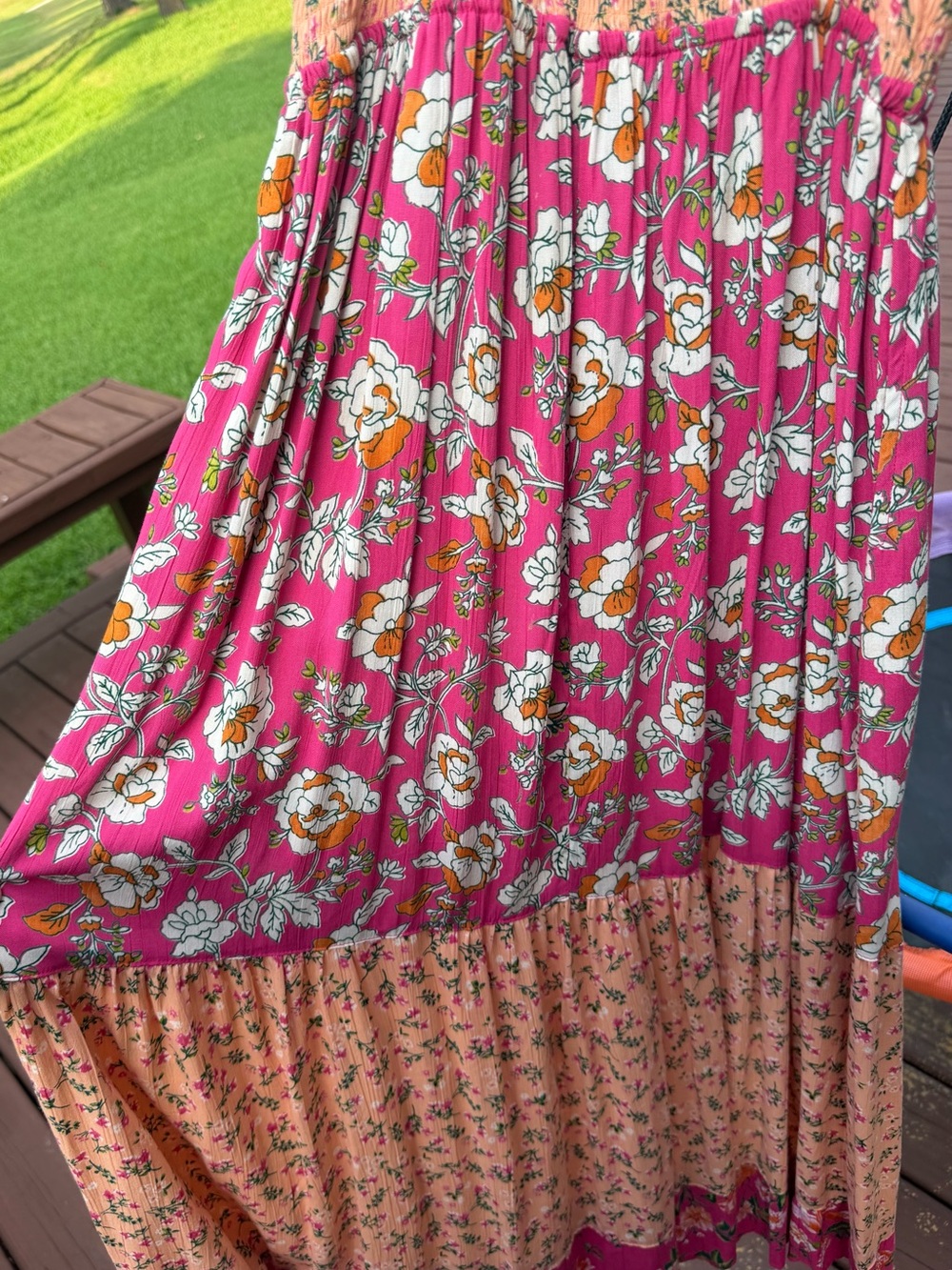 Angie Pink Floral Smocked Maxi Dress NWOT Large - Picture 6 of 9